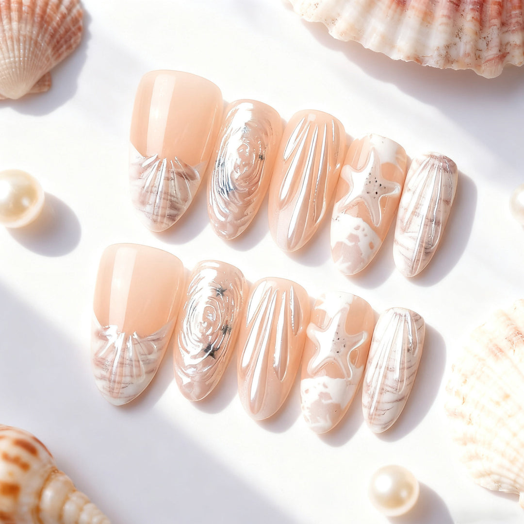 Artistic Shell-Inspired Press-On Nail Art Set Kalsten