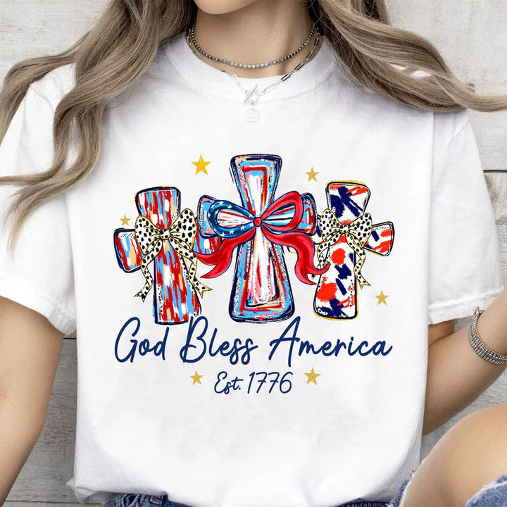 Women's nan patriotic graphic cotton tee with cross ribbon print Kalsten