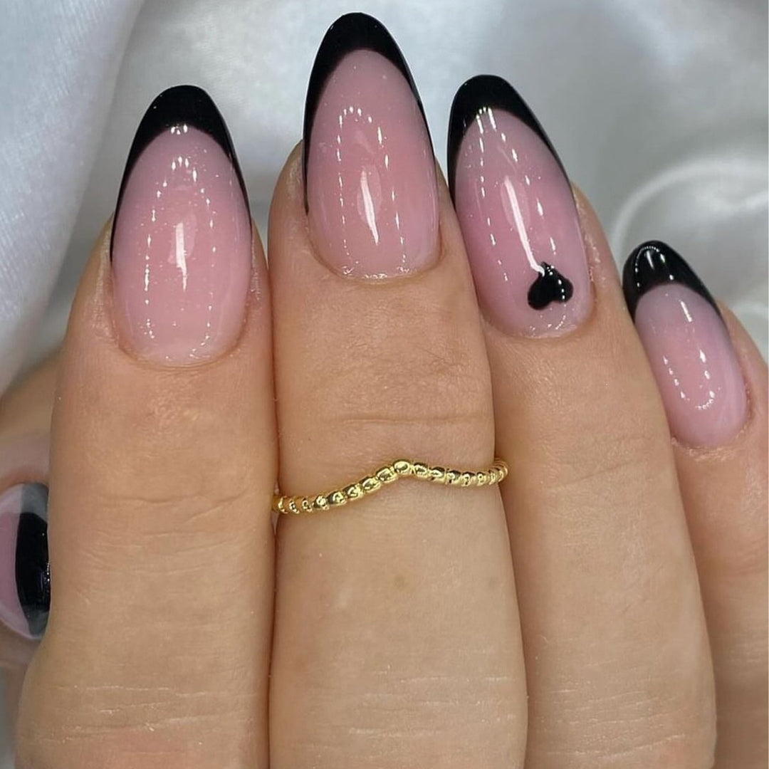 Elegant Stiletto Press-On Nail Tips with Heart Accents