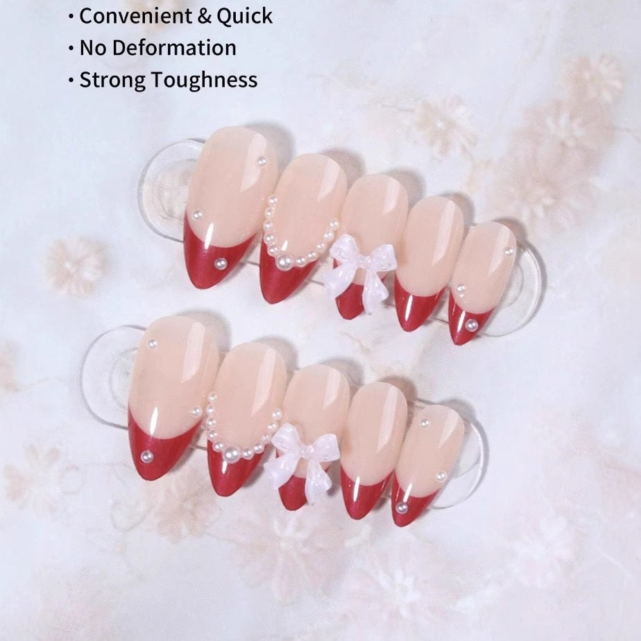 Artificial nail set with glamorous rhinestone and bow decorations Kalsten