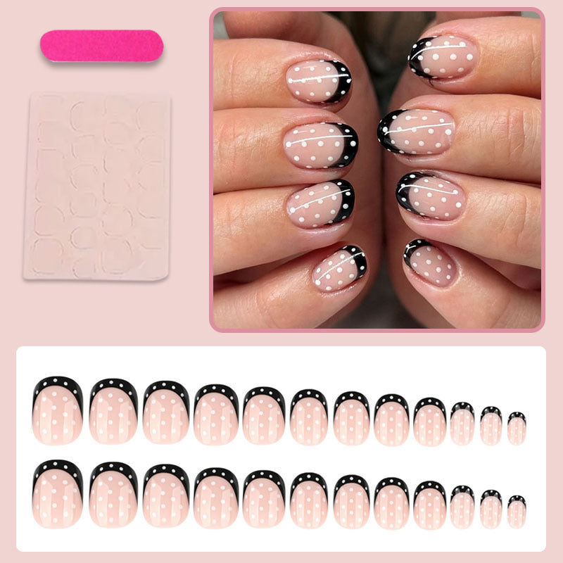 Artificial nail set with elegant dots and stylish black Kalsten