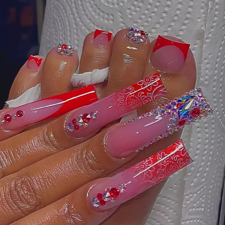 Decorative 3D Press-On Nail Art with Gemstone Accents Kalsten 1788434622