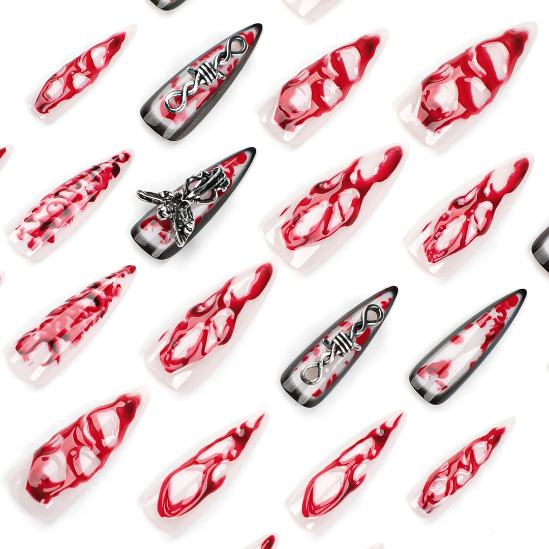 Artistic stiletto nails with blood and 3D design Kalsten