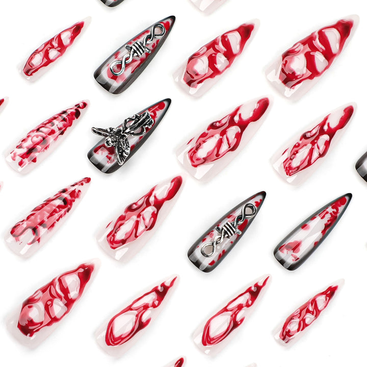 Artistic stiletto nails with blood and 3D design Kalsten