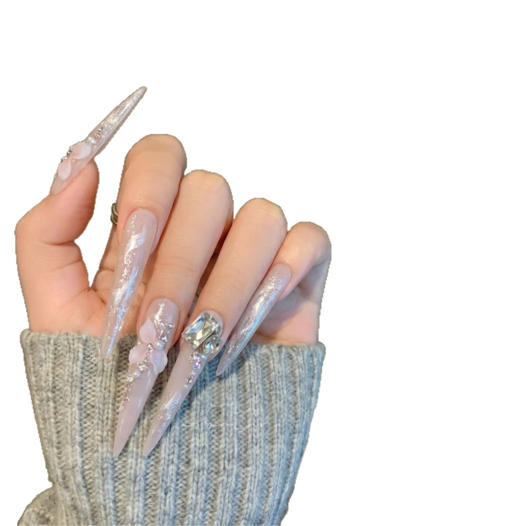 Artistic Decorative Stiletto Press-On Nail Set with Floral Accents Kalsten