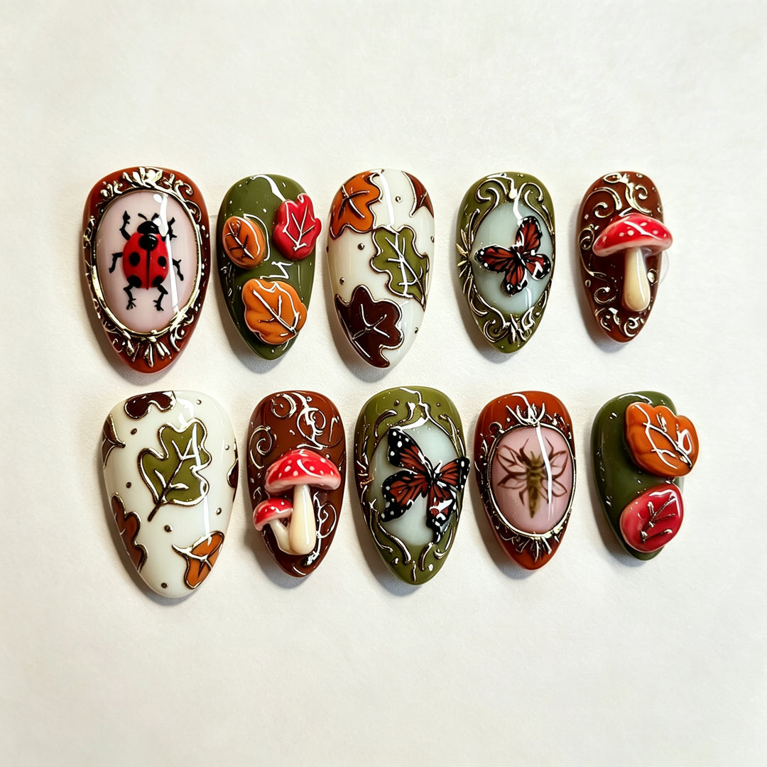 Artistic Fall-Themed Press-On Nail Art Set Kalsten