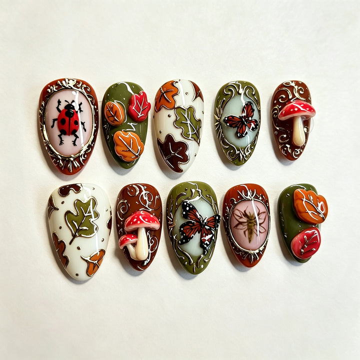 Artistic Fall-Themed Press-On Nail Art Set Kalsten