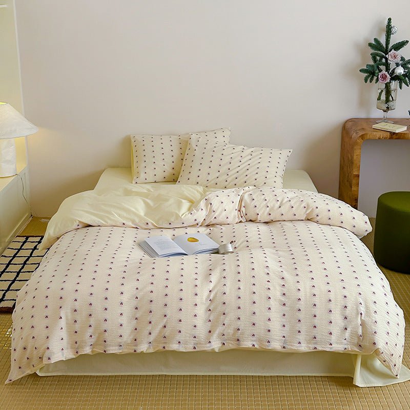 Soft double gauze bed cover set with small polka dot flower print