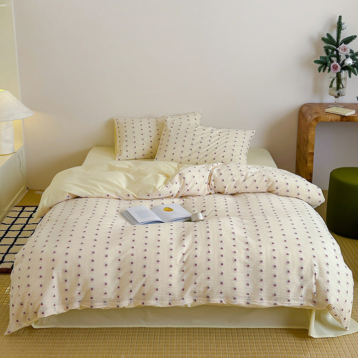 Soft double gauze bed cover set with small polka dot flower print