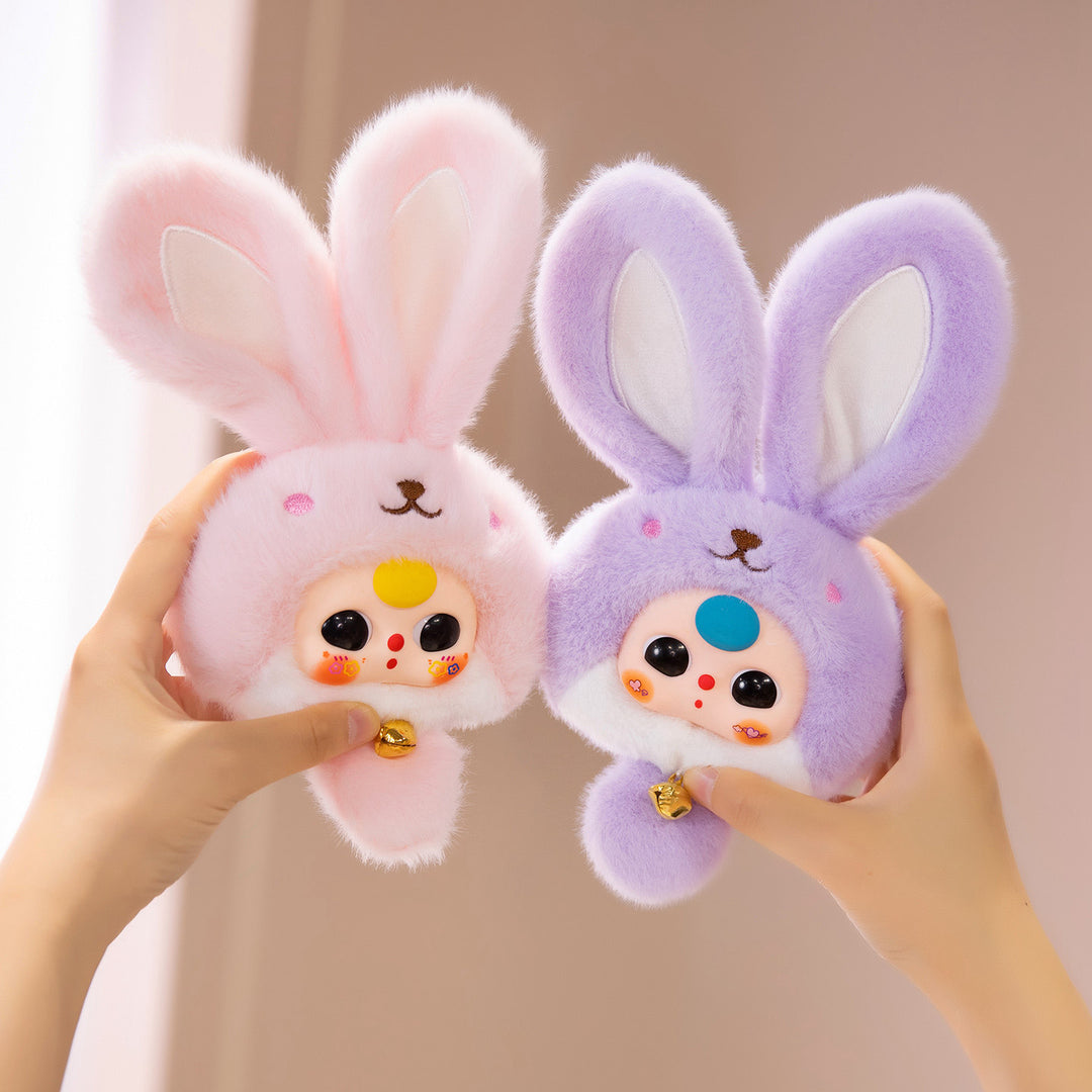 Bunny Plush Bag Charm with Bell and Collectible Resin Face Kalsten