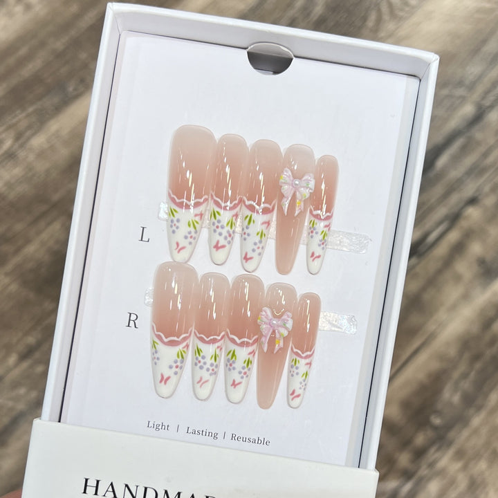 Elegant Floral Stiletto Press-On Nail Art Set Kalsten