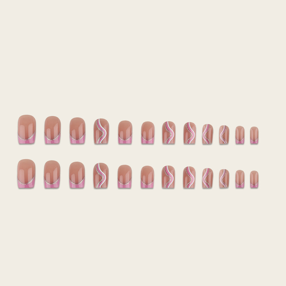 Artificial nails with elegant wave design and glitter accents Kalsten
