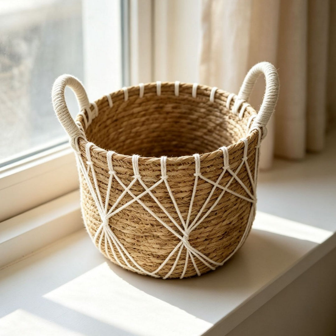 Handwoven decorative basket with heart motif Kalsten