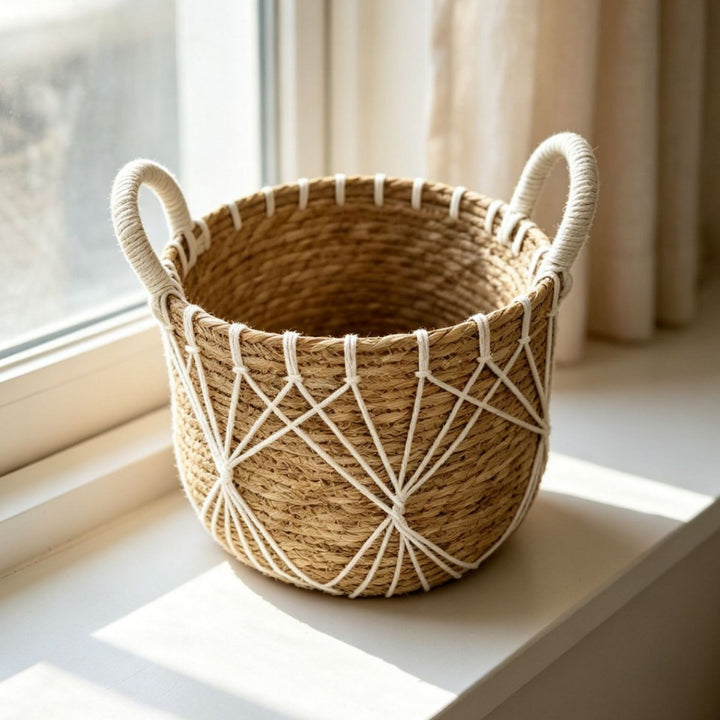 Handwoven decorative basket with heart motif Kalsten
