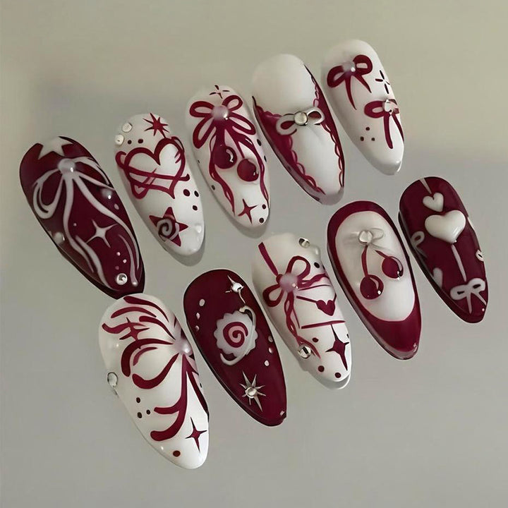 Acrylic Nail Set with Romantic Bow and Flower Designs Kalsten