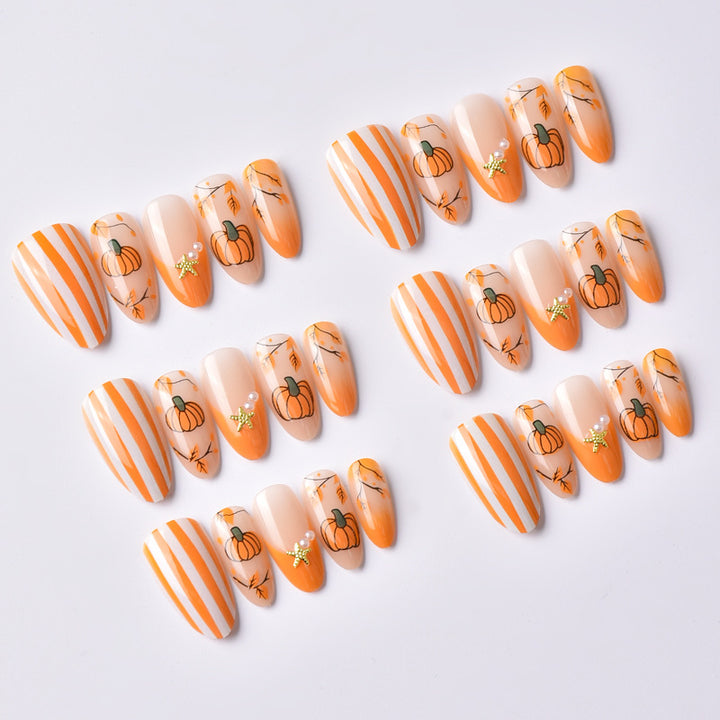 Seasonal Pumpkin-Themed Press-On Nail Art Set Kalsten