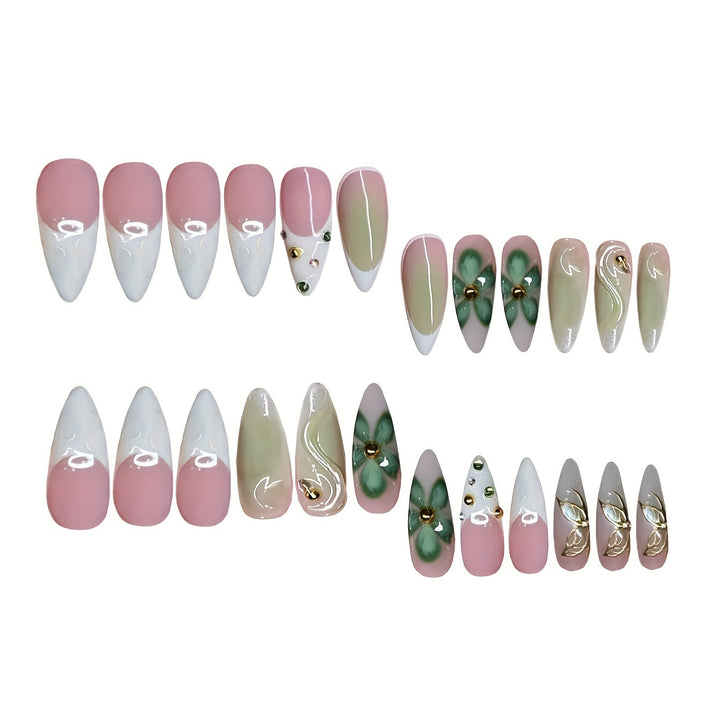 Artistic Press-On Nail Design with Floral Elements Kalsten
