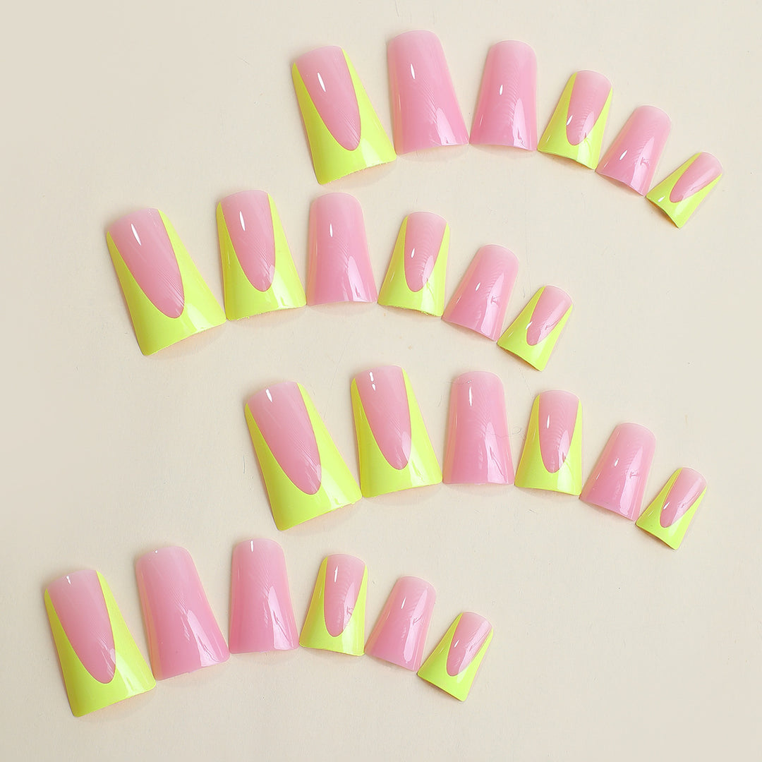 Decorative Press-On Nail Art Kit with Vibrant Color Block Designs kalsten