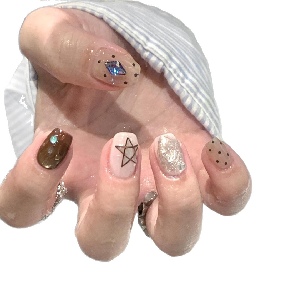 Artificial Nail Set with Creative Geometric and Sparkling Accents Kalsten