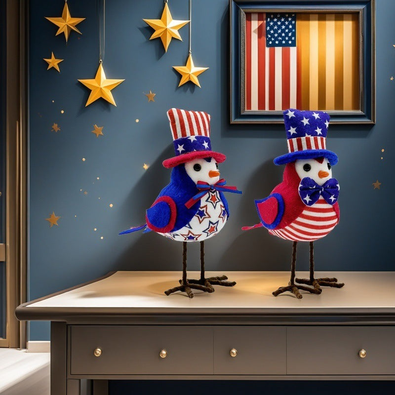 Unisex nan patriotic plush tabletop bird decor with wire legs and top hat Kalsten