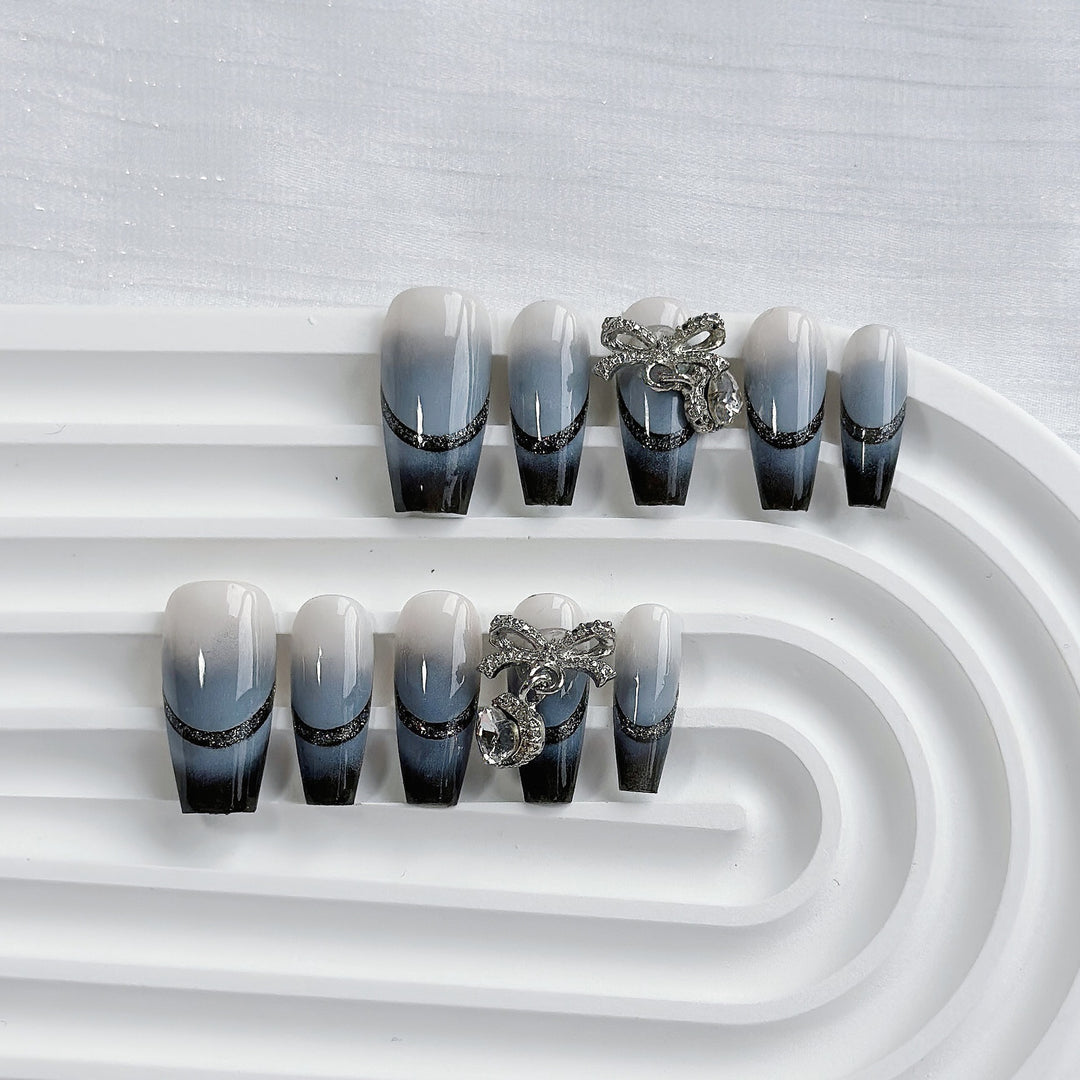 Artistic Press-On Nail Art Set with Heart and Celestial Designs