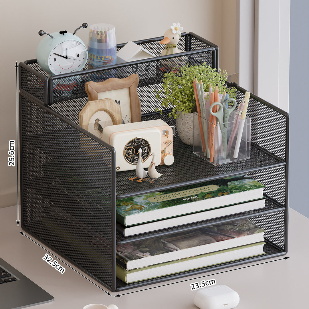 Multi-Tiered Mesh Desktop Organizer with Document Holders Kalsten
