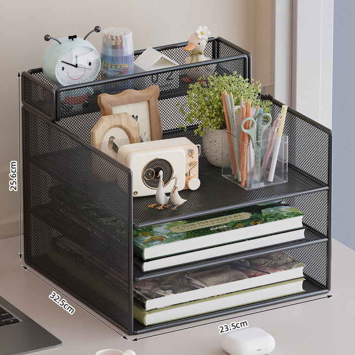 Multi-Tiered Mesh Desktop Organizer with Document Holders Kalsten