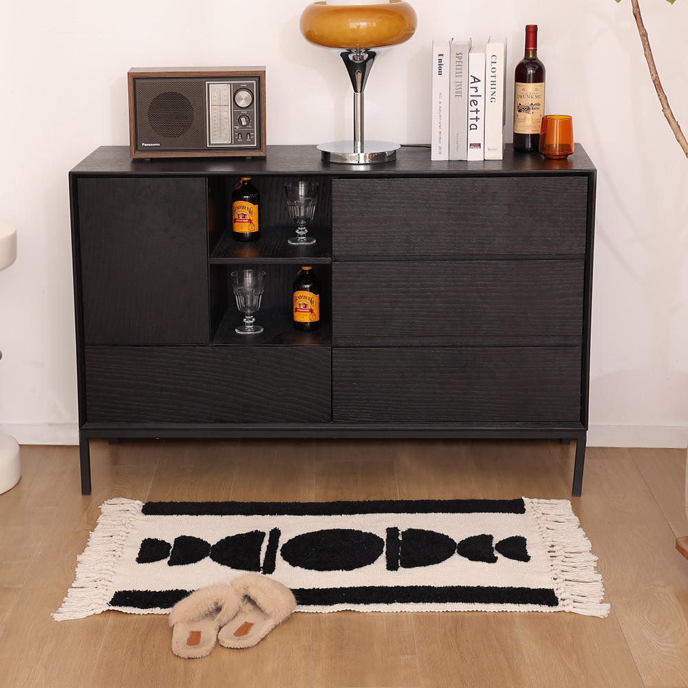 Woven rug in Boho-minimalist style with contrasted tufting and cotton fringes Kalsten