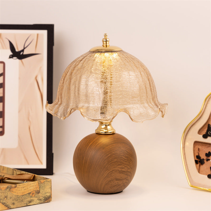 Vintage Glass Table Lamp with Ornate Shade