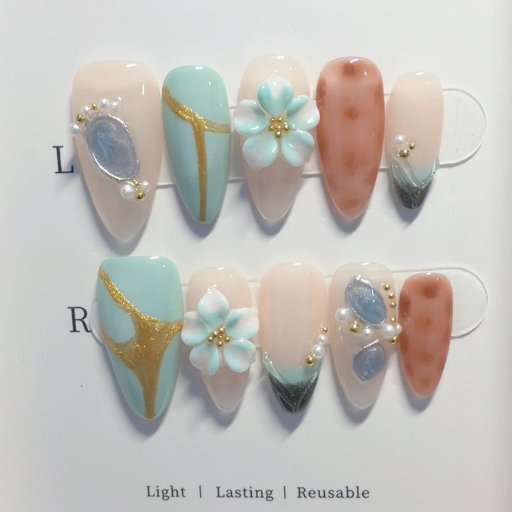 Decorative Floral 3D Press-On Nail Art Set