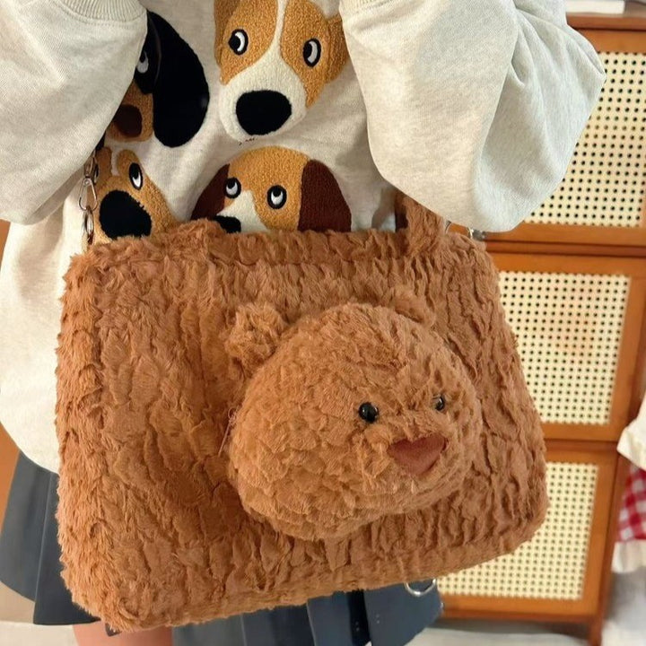 Cute Plush Bear-Themed Crossbody Bag