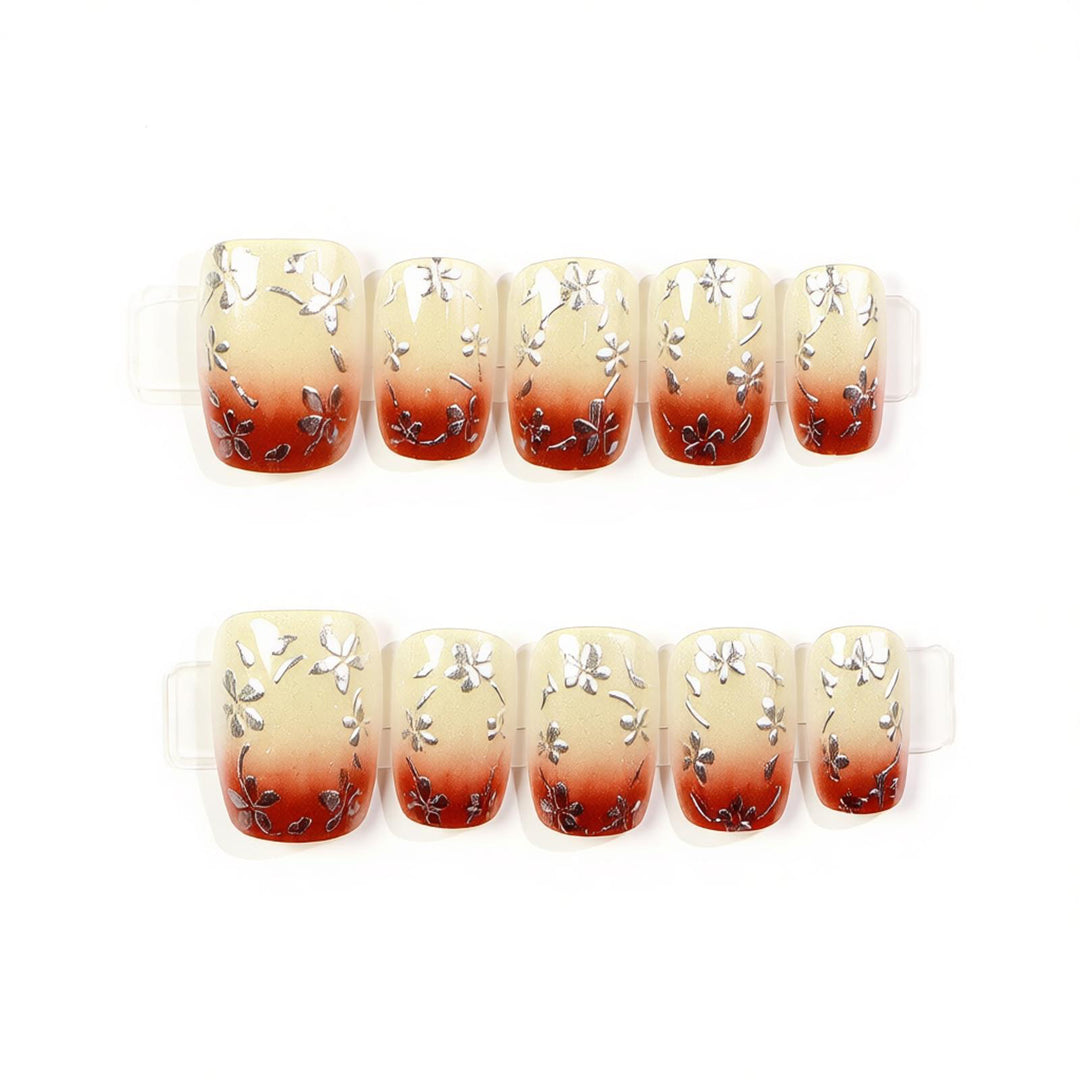 Floral Metallic Press-On Nail Art Set Kalsten