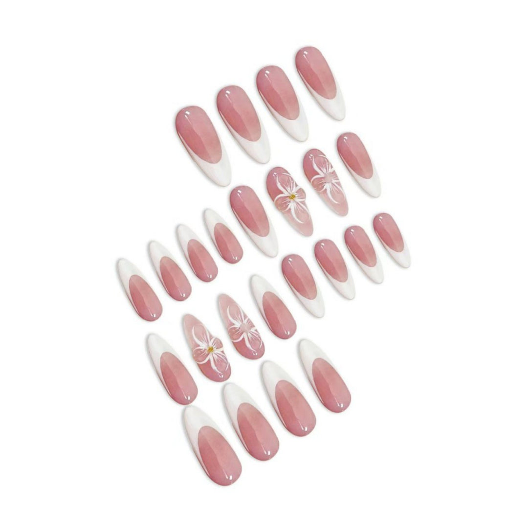 Elegant Floral French Tip Press-On Nails Kalsten