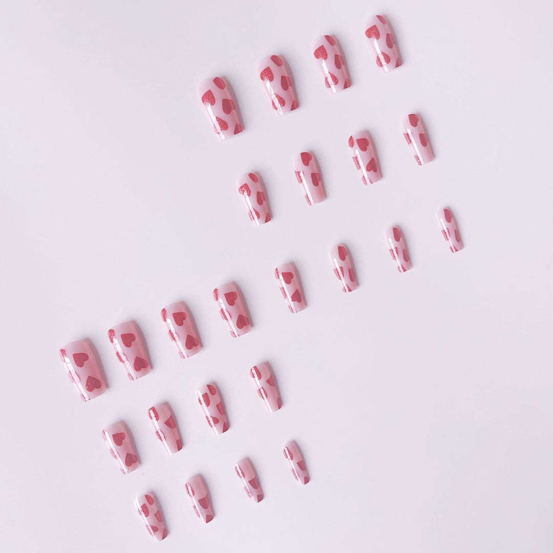 Artificial nail set with romantic heart motif and glitter Kalsten