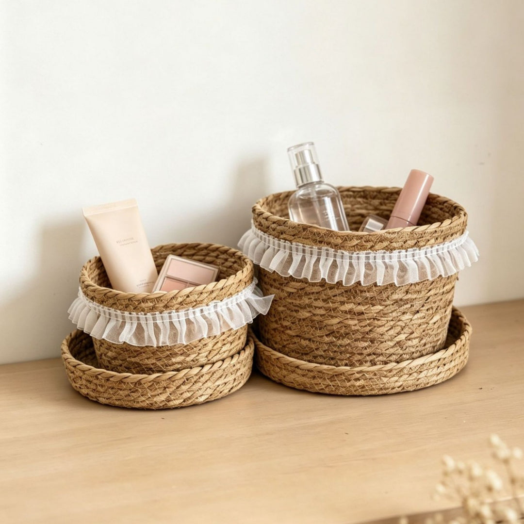Natural fiber storage basket with ruffled edge Kalsten