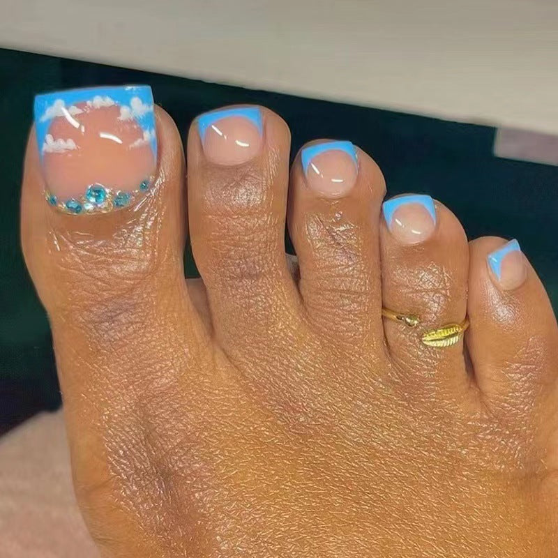 Artistic Press-On Toenails Set with Cloud Design
