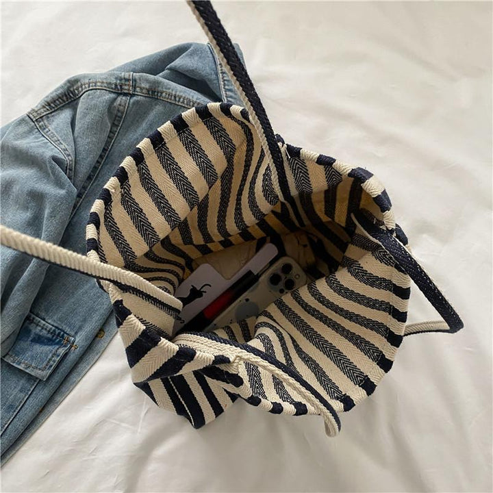 Casual Striped Canvas Tote Bag