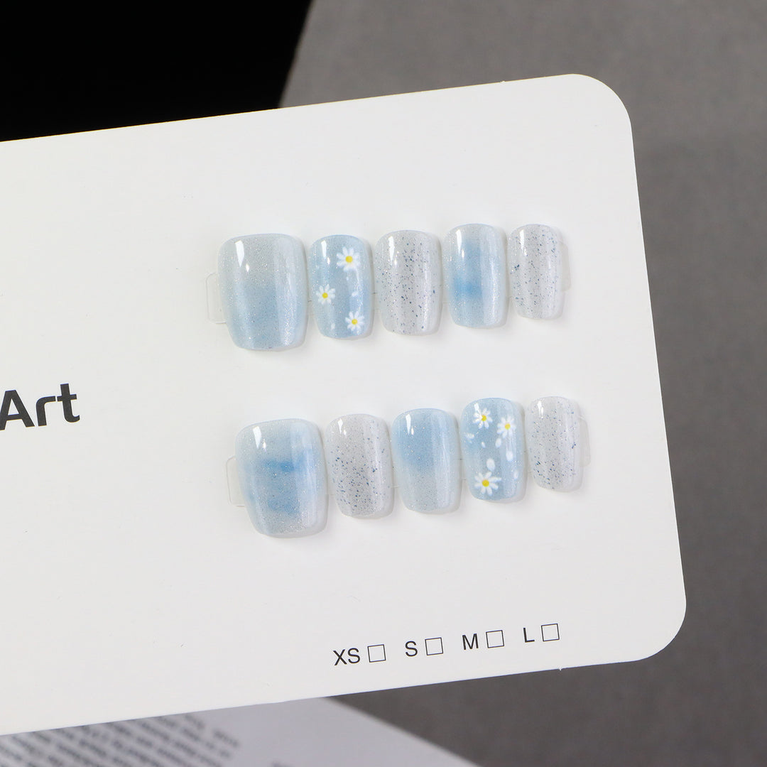Artistic Press-On Nail Set with Floral Accents Kalsten 1788497744