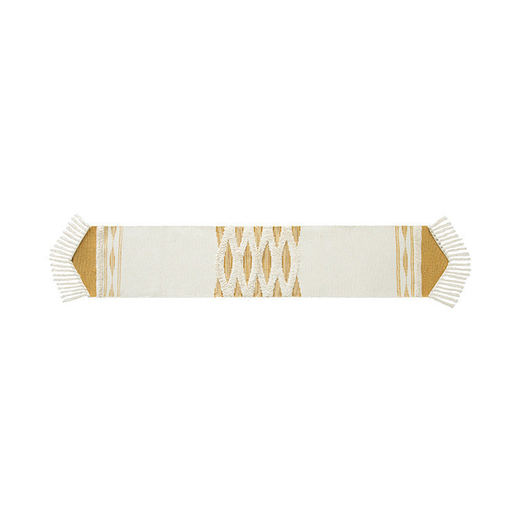 Woven Boho table runner with fringes and textured cotton look Kalsten