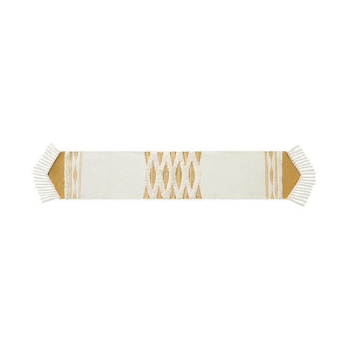 Woven Boho table runner with fringes and textured cotton look Kalsten