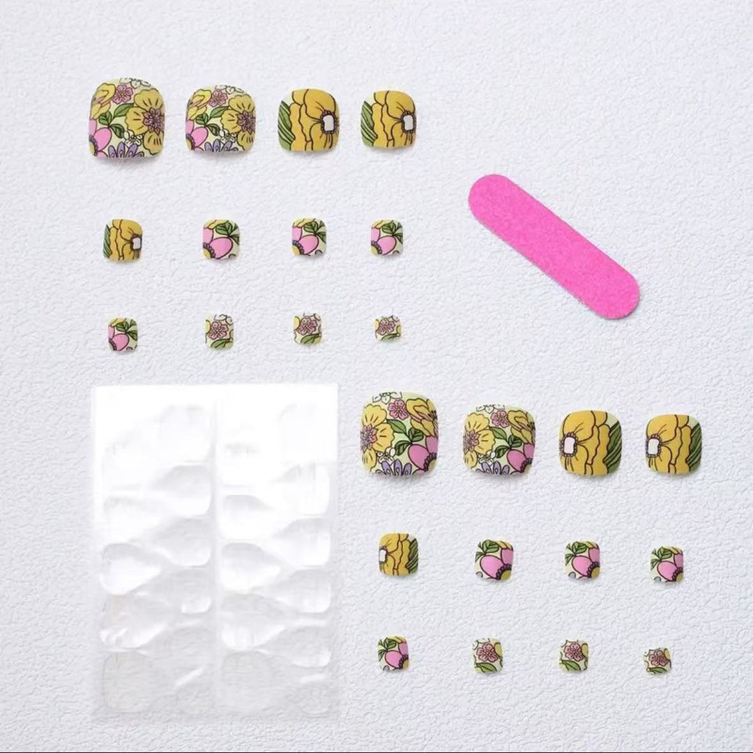Artificial Nail Set with Colorful Flower Design Kalsten