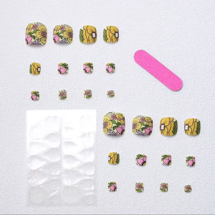 Artificial Nail Set with Colorful Flower Design Kalsten