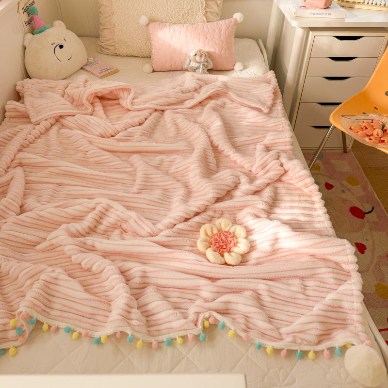 Textured Pom-Pom Throw Blanket
