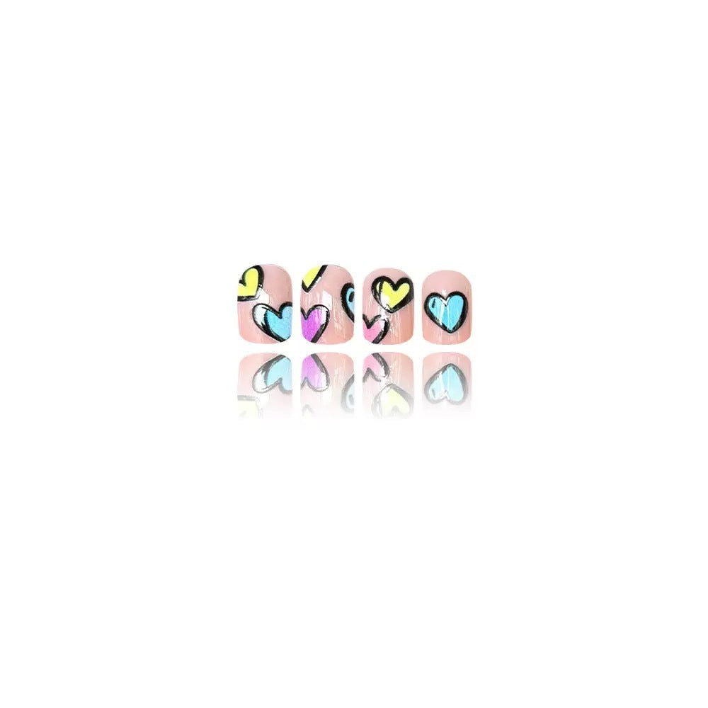 Acrylic Nail Set with Colorful Heart Designs Kalsten