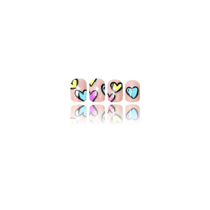 Acrylic Nail Set with Colorful Heart Designs Kalsten