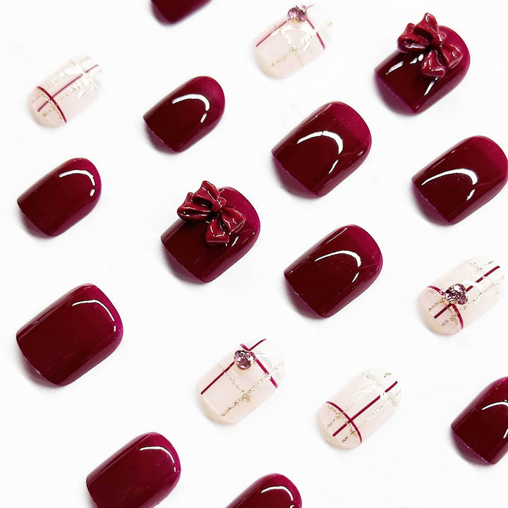 Decorative Press-On Nail Art Extensions with Bow Accents Kalsten