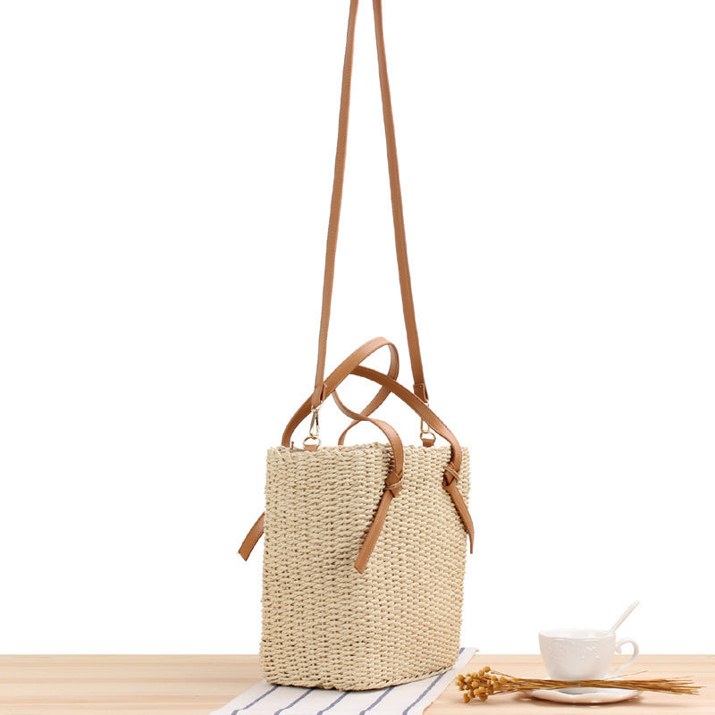 Handbag Made of Braided Natural Material with Removable Leather Handles Kalsten