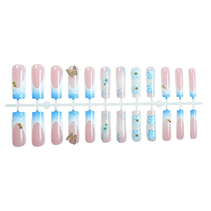 Artistic Press-On Nail Set with Floral and Butterfly Designs kalsten