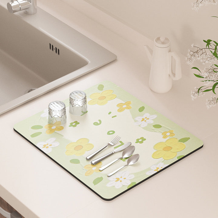 Floral Design Kitchen Drying Mat