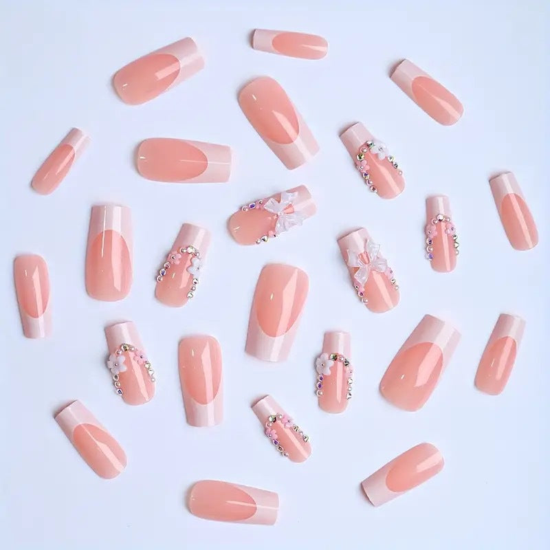 Artificial nails with elegant 3D bows and glitter accents Kalsten